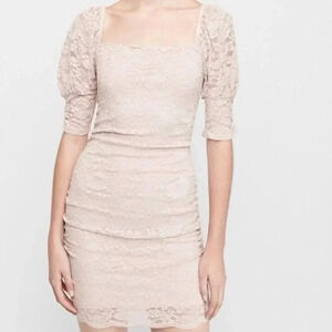 Express Blush Pink Floral Short Sleeve Bodycon Ruched Side Mini Dress S